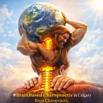 Brain-based chiropractic with a glowing spine overlaying a figure holding the Earth